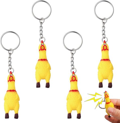 4pcs Shrilling Screaming Chicken Keychain, Squeaky Rubber Chicken Keychain, Funny Key Chain for Women and Men Bags Car Key Novelty Funny Keyrings in Saudi Arabia