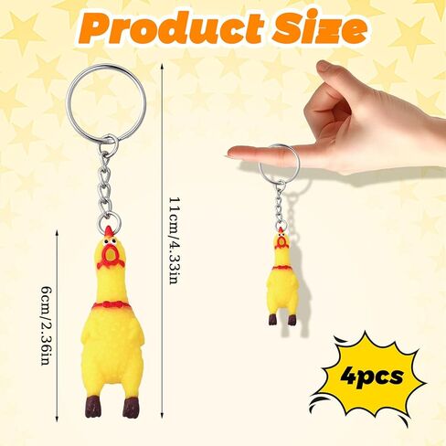 4pcs Shrilling Screaming Chicken Keychain, Squeaky Rubber Chicken Keychain, Funny Key Chain for Women and Men Bags Car Key Novelty Funny Keyrings in Saudi Arabia
