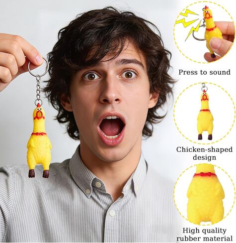 4pcs Shrilling Screaming Chicken Keychain, Squeaky Rubber Chicken Keychain, Funny Key Chain for Women and Men Bags Car Key Novelty Funny Keyrings in Saudi Arabia