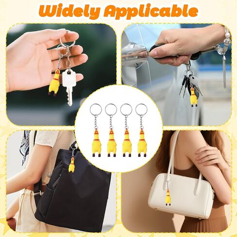 4pcs Shrilling Screaming Chicken Keychain, Squeaky Rubber Chicken Keychain, Funny Key Chain for Women and Men Bags Car Key Novelty Funny Keyrings in Saudi Arabia