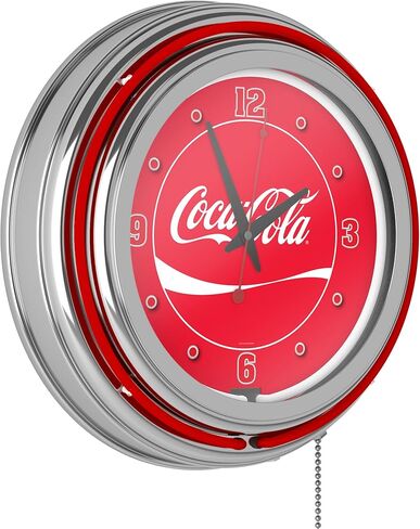 Coca-Cola Retro Neon Wall Clock, 14" Decorative Plug in or Battery Operated Analog Clock with Pull Chain by Trademark Global in Saudi Arabia