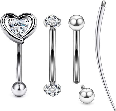 Ruifan 16g Rook Piercing Jewelry Titanium Internally Threaded Heart CZ Ball Curved Barbell Eyebrow Tragus Helix Conch Lobe Labret Earrings Lip Rings Body Piercing Jewelry For Women Men in Saudi Arabia