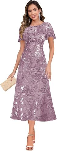 Sparkly Lace Mother of The Bride Dresses Tea Length Formal Evening Party Dress for Women in Kuwait