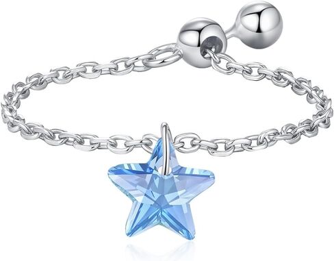 Kokoma Dangle Crystal Star Ring for Women 925 Sterling Silver CZ Link Chain Stacking Ring Round Dangling Charm Promise Statement Ring Dainty Jewelry in Saudi Arabia
