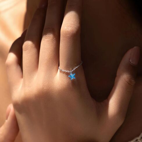 Kokoma Dangle Crystal Star Ring for Women 925 Sterling Silver CZ Link Chain Stacking Ring Round Dangling Charm Promise Statement Ring Dainty Jewelry in Saudi Arabia