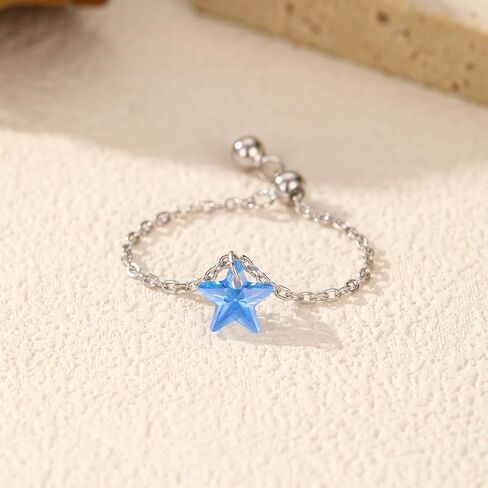 Kokoma Dangle Crystal Star Ring for Women 925 Sterling Silver CZ Link Chain Stacking Ring Round Dangling Charm Promise Statement Ring Dainty Jewelry in Saudi Arabia