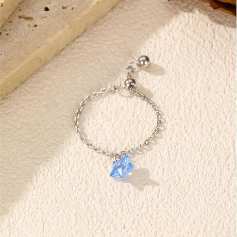 Kokoma Dangle Crystal Star Ring for Women 925 Sterling Silver CZ Link Chain Stacking Ring Round Dangling Charm Promise Statement Ring Dainty Jewelry in Saudi Arabia