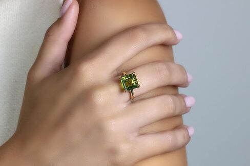 Square Peridot Ring - Charming Custom Rings for Women - August Birthstone Jewelry, Unique Engagement Ring, Stylish Fashion Ring - Artisan-made Engravable Rings in Saudi Arabia
