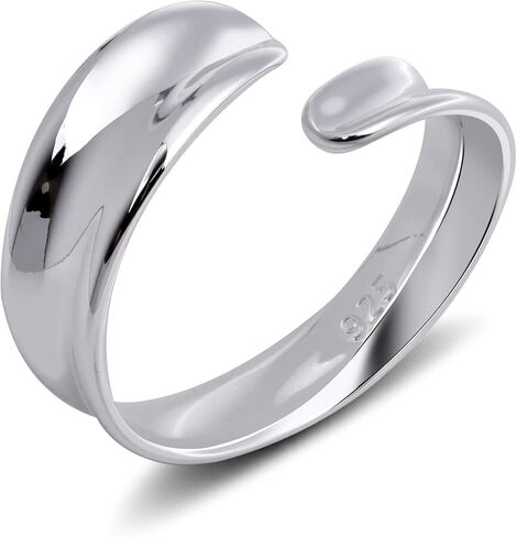 Adjustable Open Ring for Women - 925 Sterling Silver Statement Ring with Modern Asymmetric Design, Stackable Fashion Jewelry in Saudi Arabia