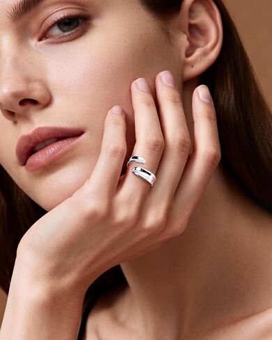 Adjustable Open Ring for Women - 925 Sterling Silver Statement Ring with Modern Asymmetric Design, Stackable Fashion Jewelry in Saudi Arabia
