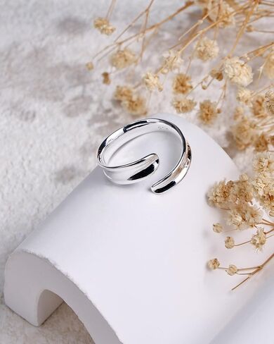 Adjustable Open Ring for Women - 925 Sterling Silver Statement Ring with Modern Asymmetric Design, Stackable Fashion Jewelry in Saudi Arabia