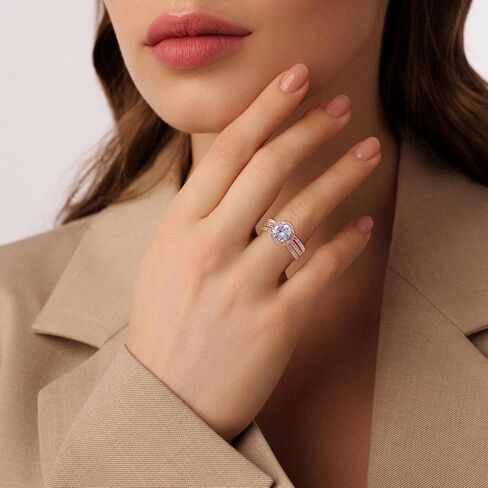 Wedding Ring Set for Women Three-in-One Engagement Rings 18K White/Rose Gold Plated Cubic Zirconia Promise Eternity Band Stackable Rings for Size 5-10 in Saudi Arabia