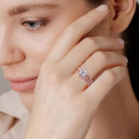 Wedding Ring Set for Women Three-in-One Engagement Rings 18K White/Rose Gold Plated Cubic Zirconia Promise Eternity Band Stackable Rings for Size 5-10 in Saudi Arabia