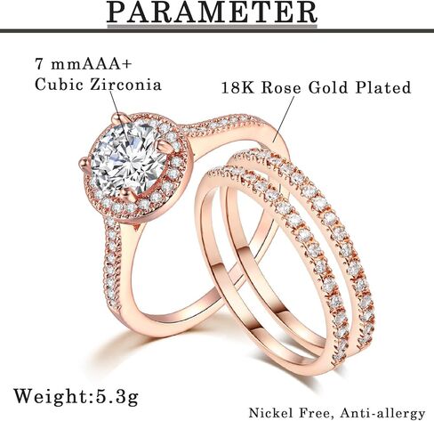 Wedding Ring Set for Women Three-in-One Engagement Rings 18K White/Rose Gold Plated Cubic Zirconia Promise Eternity Band Stackable Rings for Size 5-10 in Saudi Arabia