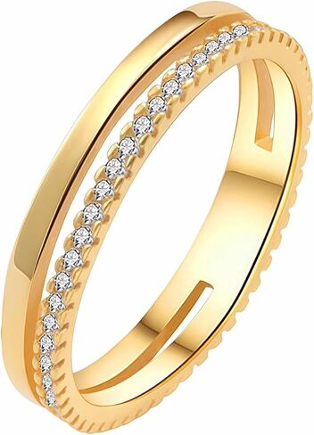 1 Pcs Double Rings for Women Copper Inlaid Cubic Zirconia Stackable Ladies Rings in Saudi Arabia