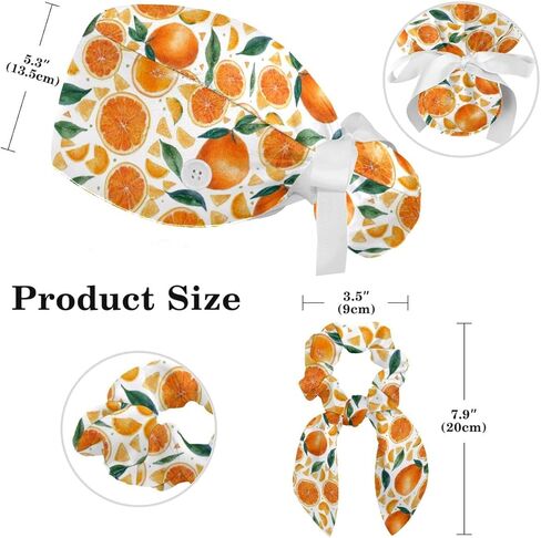 Scrub Caps Women, Surgical Caps with Buttons, Ponytail Nurse Hat, Bouffant Scrub Hats with Hair Scrunchy Adjustable, Orange Cute Cartoon Fruit Pastorable Vintage Lovely in Kuwait