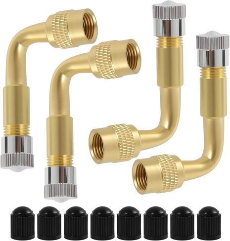 4 Pack 90 Degree Valve Stem Extenders, Tire Valve Extension and Adapter Kit, Universal Brass Valve Stem Extensions for Car Bicycle Motorcycle RV Trailer, Metal Tire Valve Extenders in Kuwait