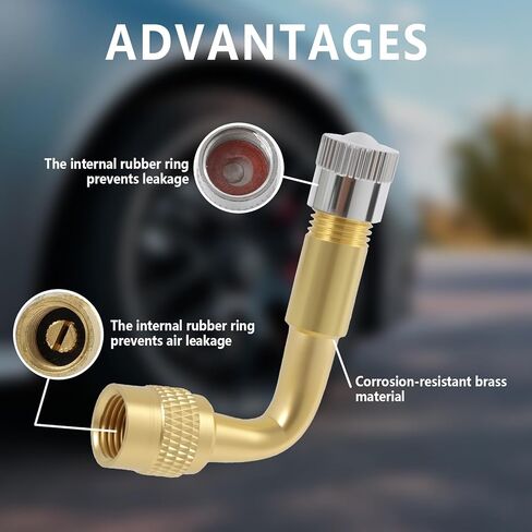 4 Pack 90 Degree Valve Stem Extenders, Tire Valve Extension and Adapter Kit, Universal Brass Valve Stem Extensions for Car Bicycle Motorcycle RV Trailer, Metal Tire Valve Extenders in Kuwait