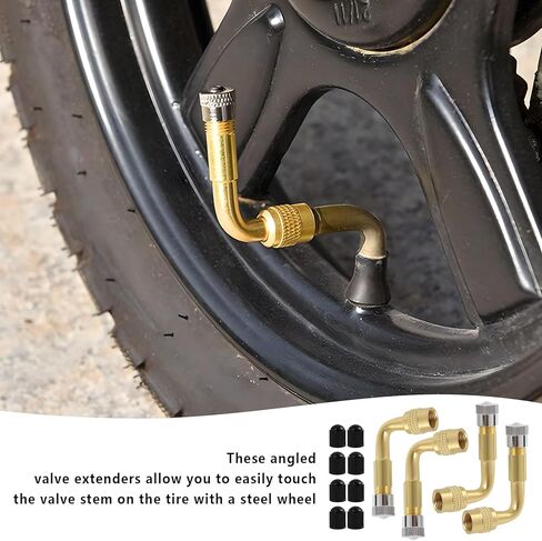 4 Pack 90 Degree Valve Stem Extenders, Tire Valve Extension and Adapter Kit, Universal Brass Valve Stem Extensions for Car Bicycle Motorcycle RV Trailer, Metal Tire Valve Extenders in Kuwait