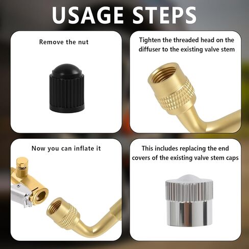 4 Pack 90 Degree Valve Stem Extenders, Tire Valve Extension and Adapter Kit, Universal Brass Valve Stem Extensions for Car Bicycle Motorcycle RV Trailer, Metal Tire Valve Extenders in Kuwait