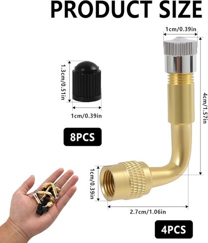 4 Pack 90 Degree Valve Stem Extenders, Tire Valve Extension and Adapter Kit, Universal Brass Valve Stem Extensions for Car Bicycle Motorcycle RV Trailer, Metal Tire Valve Extenders in Kuwait