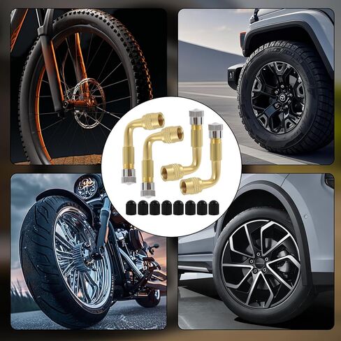 4 Pack 90 Degree Valve Stem Extenders, Tire Valve Extension and Adapter Kit, Universal Brass Valve Stem Extensions for Car Bicycle Motorcycle RV Trailer, Metal Tire Valve Extenders in Kuwait