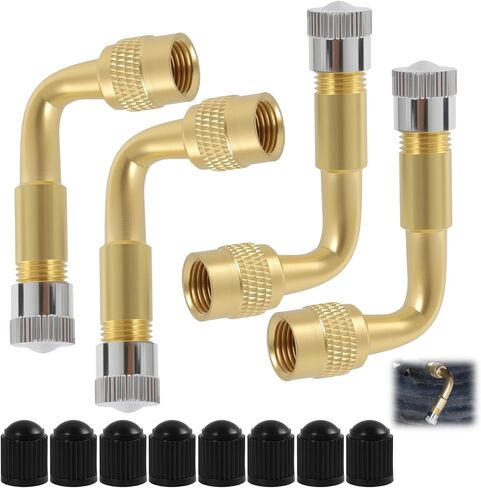 4 Pack 90 Degree Valve Stem Extenders, Tire Valve Extension and Adapter Kit, Universal Brass Valve Stem Extensions for Car Bicycle Motorcycle RV Trailer, Metal Tire Valve Extenders in Kuwait