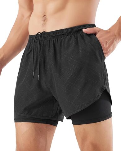 GADIEMKENSD Athletic Running Shorts for Men, Quick Dry Breathable, 2 in 1 Liner, Multiple Pockets, Active Shorts Workout Gym in Saudi Arabia