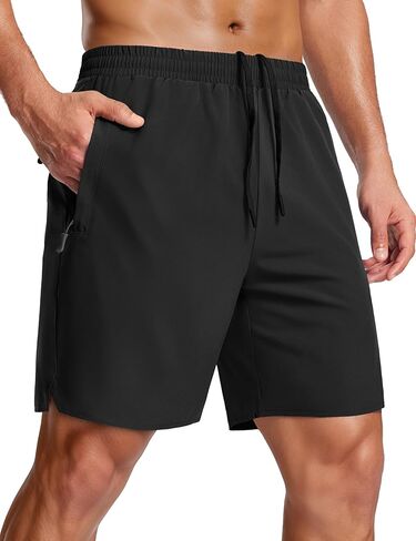 MAGCOMSEN Men's Workout Athletic Shorts 7" Quick Dry Lightweight Gym Hiking Water Resistant Zipper Pocket Shorts Black L in Saudi Arabia