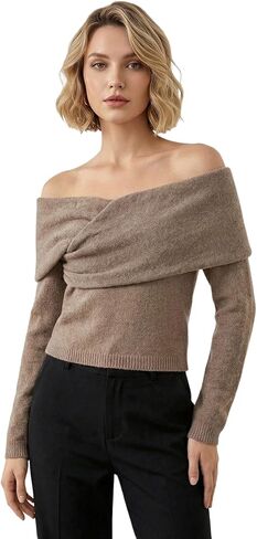 Women's Off The Shoulder Sweater Twist Asymmetrical Knit Crop Pullovers Fall Going Out Outfits in Saudi Arabia