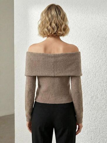 Women's Off The Shoulder Sweater Twist Asymmetrical Knit Crop Pullovers Fall Going Out Outfits in Saudi Arabia