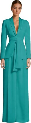 Satin Pant Suits for Women Long Sleeve Dressy Casual Wedding Guest Suit 2 Piece Womens Suit with Belt in Saudi Arabia