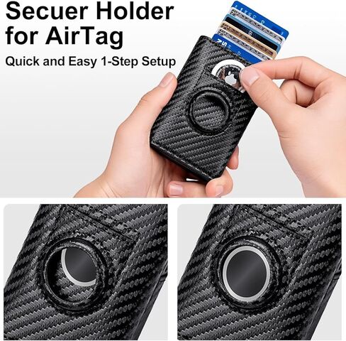 Genuine Leather Wallet for Men Slim AirTag Holder RFID Blocking Pop Up Card Case 9-14 Capacity ID Window Cash Slot Gift Box (Carbon Fiber Black) in Saudi Arabia