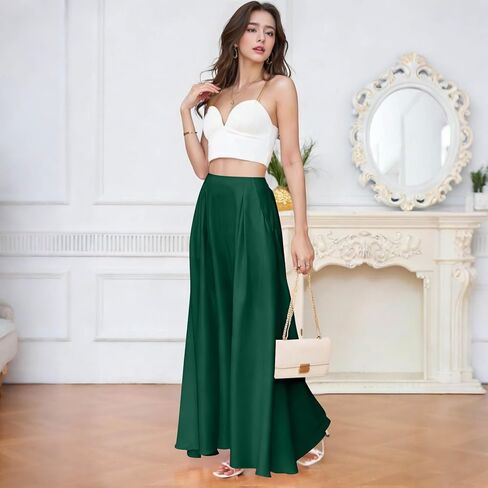 Anjikang Satin Maxi Skirts for Women High Waist Tummy Control Flowy A Line Skirt Business Casual Work Slik Skirts with Pocket in Saudi Arabia