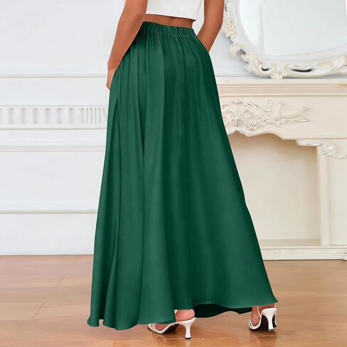 Anjikang Satin Maxi Skirts for Women High Waist Tummy Control Flowy A Line Skirt Business Casual Work Slik Skirts with Pocket in Saudi Arabia