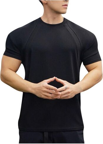 Workout Shirts for Men Short Sleeve Crewneck Running Gym Clothes Lightweight Breathable Activewear Tops Summer Beachwear in Saudi Arabia