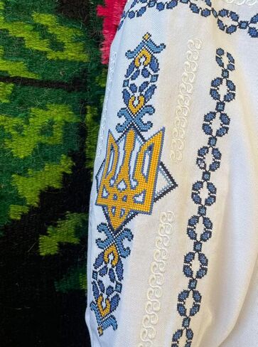 Ukrainian Vyshyvanka Blouse with Trident Truzyb Vishivanka Summer Top Women's Cotton Embroidery Embroidered Top in Saudi Arabia