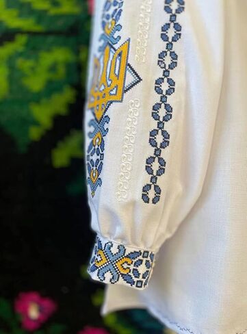 Ukrainian Vyshyvanka Blouse with Trident Truzyb Vishivanka Summer Top Women's Cotton Embroidery Embroidered Top in Saudi Arabia