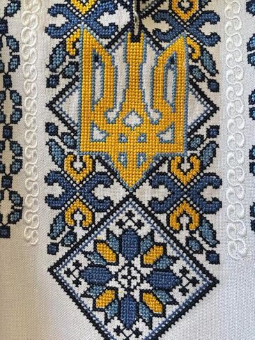 Ukrainian Vyshyvanka Blouse with Trident Truzyb Vishivanka Summer Top Women's Cotton Embroidery Embroidered Top in Saudi Arabia