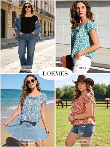 Loemes Women Summer Crewneck Babydoll Tops Cute Peplum Casual Short Sleeve Loose Fit Flowy Blouses 2026 in Saudi Arabia