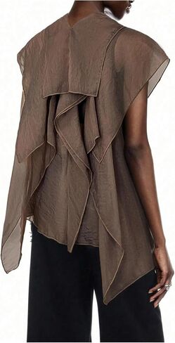 OYOANGLE Women's Asymmetrical Ruffle Chiffon Blouse Sheer Cap Sleeve V Neck Flowy Trendy Tops in Saudi Arabia