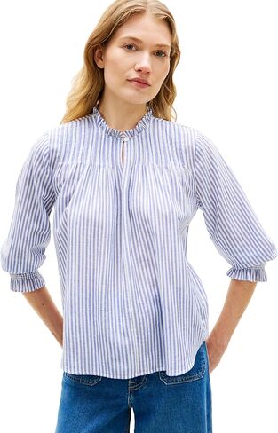 Tommy Hilfiger Women's Lightweight 3/4 Sleeve Cotton Top Collarless Blouse in Saudi Arabia