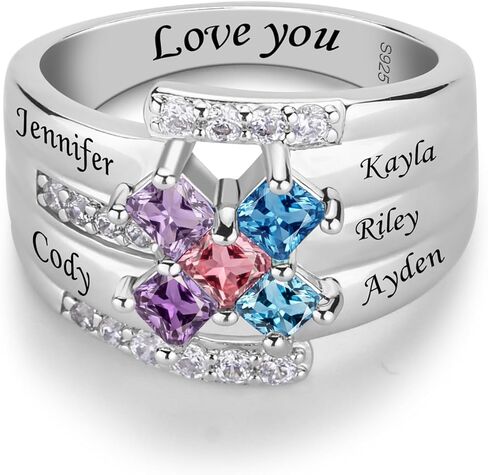 خواتم الأمهات المخصصة من الفضة الإسترليني عيار 925 مع 1-9 أحجار الميلاد خاتم أحجار الميلاد المخصص للنساء خاتم عائلي مخصص لعيد الأم والذكرى السنوية لعيد الميلاد in Kuwait