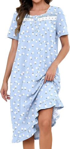 BloggerLove Womens 100 ٪ Cotton Lightgown Long Sleeve House Dress مع جيوب نوم فستان S-XXL in Saudi Arabia