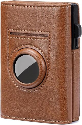 Genuine Leather Wallet for Men Slim AirTag Holder RFID Blocking Pop Up Card Case 9-14 Capacity ID Window Cash Slot Gift Box (Carbon Fiber Black) in Saudi Arabia