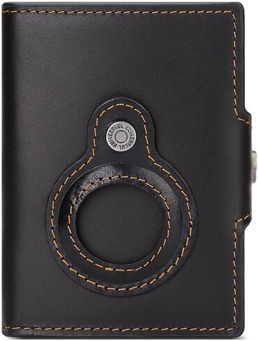 Genuine Leather Wallet for Men Slim AirTag Holder RFID Blocking Pop Up Card Case 9-14 Capacity ID Window Cash Slot Gift Box (Carbon Fiber Black) in Saudi Arabia