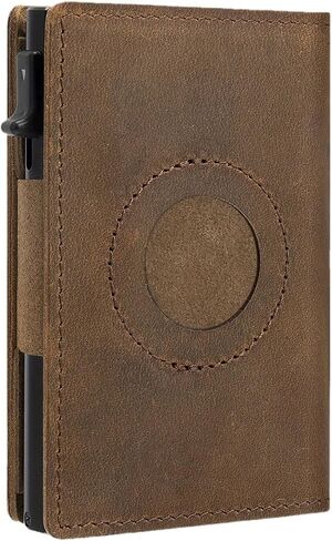 Genuine Leather Wallet for Men Slim AirTag Holder RFID Blocking Pop Up Card Case 9-14 Capacity ID Window Cash Slot Gift Box (Carbon Fiber Black) in Saudi Arabia