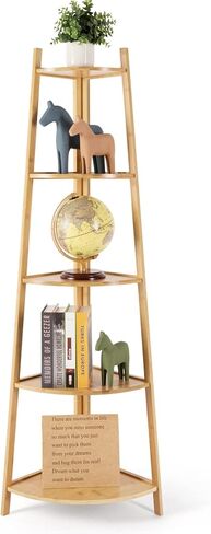 Bamboo Corner Shelf Stand for Display, 59'' Tall Storage Rack, 5-Tier Shelf for Organize in Saudi Arabia