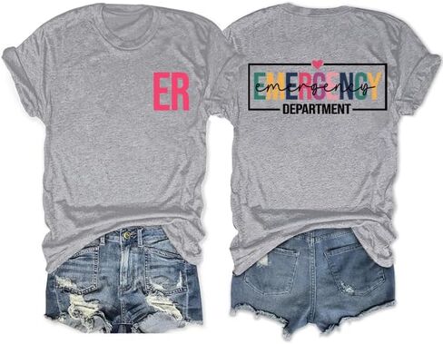 تي شيرت ممرضة قسم الطوارئ للسيدات تي شيرت جرافيك لمدرسة التمريض وأكمام قصيرة تي شيرت برقبة دائرية in Kuwait