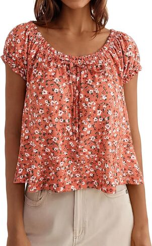 Loemes Women Summer Crewneck Babydoll Tops Cute Peplum Casual Short Sleeve Loose Fit Flowy Blouses 2026 in Saudi Arabia